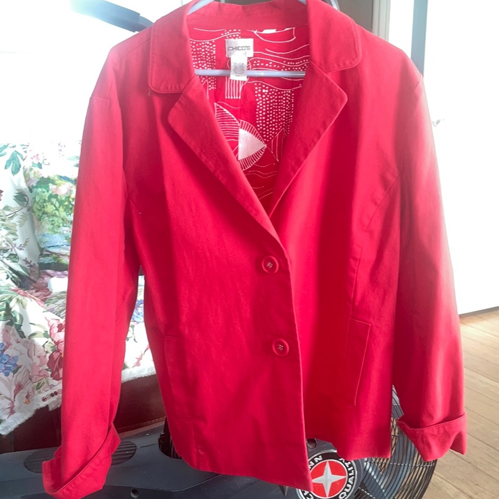 Chicos, red cotton blazer/jacket.